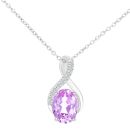 9ct White Gold Created Pink Sapphire and Diamond Crossover Pendant Necklace