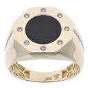 14ct Yellow Gold Black Gemstone and Cubic Zirconia Signet Ring