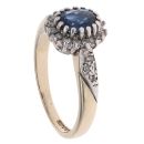 9ct Yellow Gold Sapphire and 0.15ct Diamond Cluster Ring