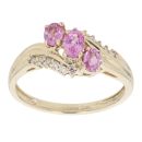 9ct Yellow Gold 0.10ct Diamond and Pink Sapphire Three Stone Twist Ring