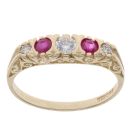 9ct Yellow Gold Cubic Zirconia and Created Ruby Five Stone Ring