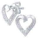 9ct White Gold Diamond Heart Stud Earrings