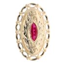 14ct Yellow Gold Red Gemstone Patterned Marquise Ring