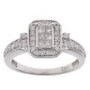 9ct White Gold 0.50ct Princess And Brilliant Cut Diamond Cluster Ring