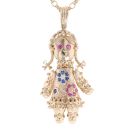 9ct Yellow Gold Multi-Gemstone Ragdoll Pendant and Chain 24"