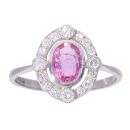 Platinum 0.80ct Pink Sapphire and 0.30ct Diamond Cluster Ring
