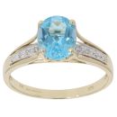 9ct Yellow Gold 0.05ct Diamond and Blue Topaz Solitaire Ring