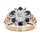 9ct Yellow Gold Sapphire And 0.05cts Diamond Cluster Ring