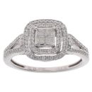 9ct White Gold 0.70ct Princess And Brilliant Cut Diamond Cluster Ring