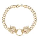 14ct Yellow Gold Pink Gemstone Duo Panther Bracelet 7"