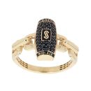 14ct Yellow Gold Monaco Cavo Plain Black Pave Link Ring