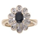 9ct Yellow Gold .10ct Diamond and Sapphire Cluster Ring
