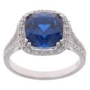 Silver Cubic Zirconia and Blue Gemstone Halo Ring by Icesia