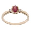 9ct Yellow Gold 0.010ct Diamond And Red Gemstone Three Stone Ring