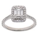 Platinum 0.55ct Emerald and Brilliant Cut Diamond Cluster Ring