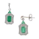9ct White Gold Emerald And 0.11ct Diamond Shield Drop Earrings