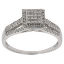 9ct White Gold 0.60ct Princess And Brilliant Cut Diamond Cluster Ring