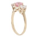 9ct Yellow Gold Pink Gemstone And Cubic Zirconia Three Stone Ring