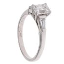 Platinum 1.00ct Emerald and Tapered Cut Diamond Solitaire Ring