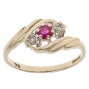 9ct Yellow Gold 0.05ct Diamond And Ruby Three Stone Ring