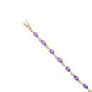 9ct Yellow And White Gold 0.05ct Diamond And Amethyst Bracelet 6.5"