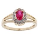 9ct Yellow Gold 0.05ct Diamond and Created Ruby Cluster Ring