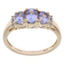 9ct Yellow Gold 0.05ct Diamond And Three Stone Tanzanite Ring