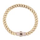 14ct Yellow Gold Monaco Classic Pave Lock Curb Bracelet 7"