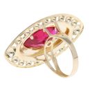 14ct Yellow Gold Red Gemstone Ball Pattern Marquise Ring