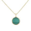 925 Sterling Silver Gold Plated Malachite Circle Pendant And Chain 18"