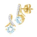 9ct Yellow Gold Blue Topaz and Diamond Crossover Stud Earrings