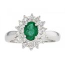 18ct White Gold Diamond And Emerald Cluster Ring