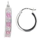 Silver Cubic Zirconia And Pink Gemstone Hoop Earrings By Icesia