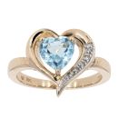 9ct Yellow Gold Created Blue Topaz and Diamond Heart Ring