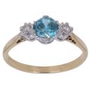 18ct Yellow Gold 0.10ct Diamond and Blue Zirconia Three Stone Ring