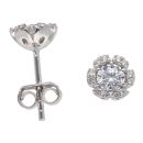 Silver Cubic Zirconia Petal Stud Earrings
