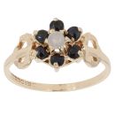 9ct Yellow Gold Patterned Opal and Sapphire Cluster Ring