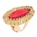 14ct Yellow Gold Red Gemstone Greek Key Ring