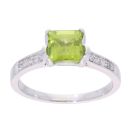 9ct White Gold Peridot and Diamond Square Ring