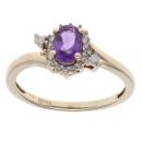 9ct Yellow Gold 0.10ct Diamond And Amethyst Cluster Ring