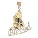 9ct Yellow Gold Cubic Zirconia 'Blessed' Praying Hands Pendant