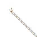 9ct Yellow Gold 0.10ct Diamond and Aquamarine Bracelet 7"