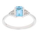 9ct White Gold Blue Topaz and 0.05ct Diamond Ring
