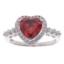Silver Red Heart Gemstone And Cubic Zirconia Cluster Ring By Icesia