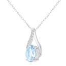 9ct White Gold Blue Topaz and Diamond Crossover Pendant Necklace