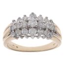 9ct Yellow Gold 1.00ct Diamond Three Row Fancy Ring