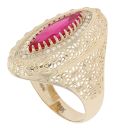 14ct Yellow Gold Red Gemstone And Cubic Zirconia Ring