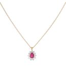 18ct Yellow Gold 0.70ct Diamond and Ruby Cluster Pendant and Chain 18"