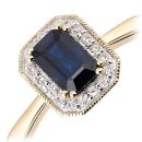 9ct Yellow Gold Octagon Sapphire and Diamond Cluster Ring
