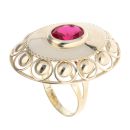 14ct Yellow Gold Red Gemstone Oval Ring